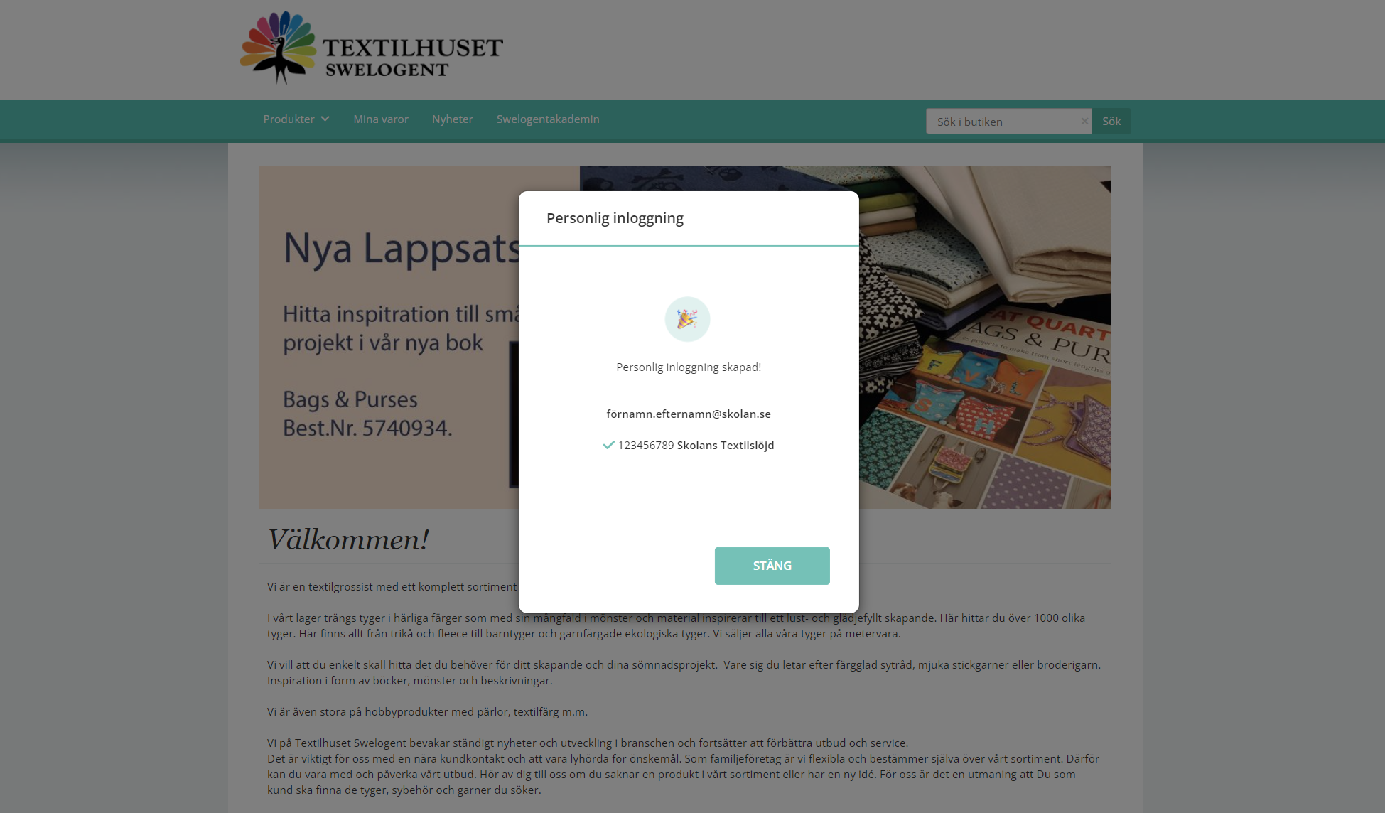Textilhuset personlig inloggning