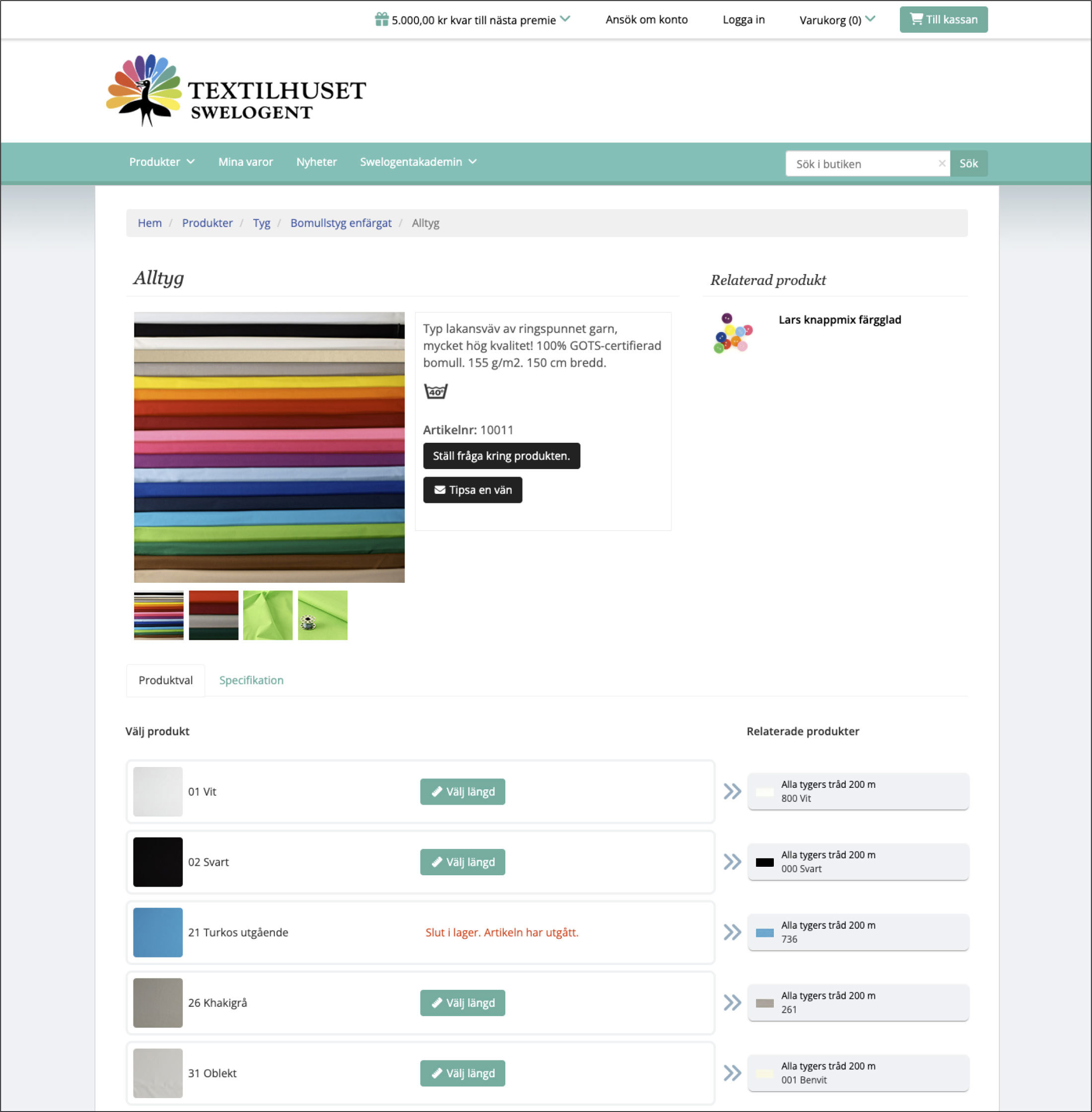 Textilhuset's old product page